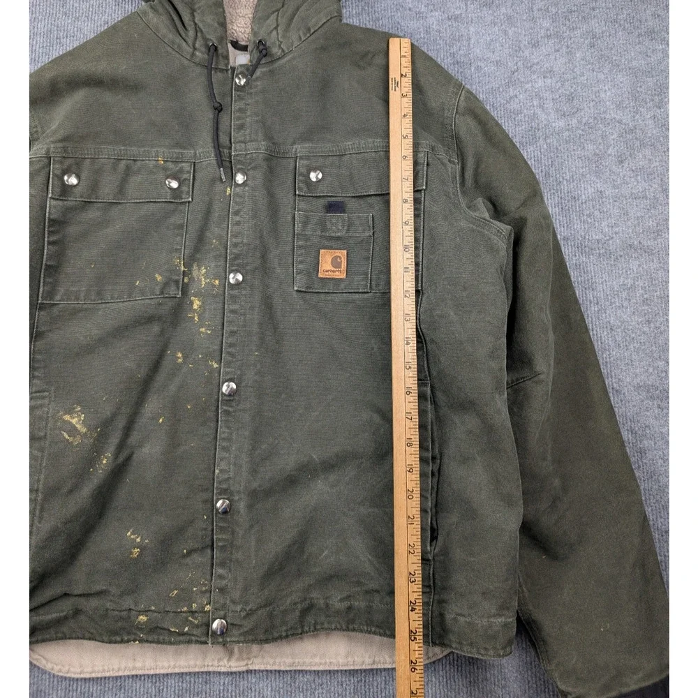 Carhartt Canvas Jacket Mens Large J284 MOD Green Workwear Utility Thrashed Lined
